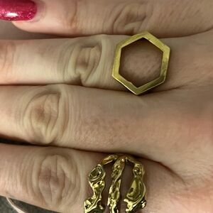 Gold Hexagonal Ring with Pink Center